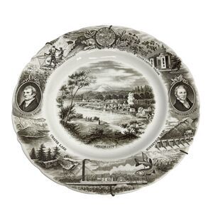 VTG Johnson Brothers The Oregon City Plate Meier & Frank Co Gray B&W Lewis Clark